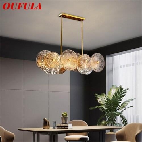 OUFULA Chandelier Gold Rectangle Pendant Lamp Postmodern Home Creative Light Fixture for Living Dining Room