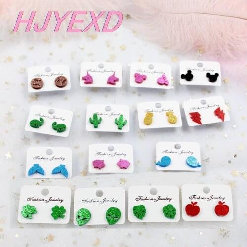 1pair) 12/14mm Glitter Acrylic Stud Earrings Dinosaur Mouse Football Cactus Stud Earrings Allergy Free Earrings -ST-3