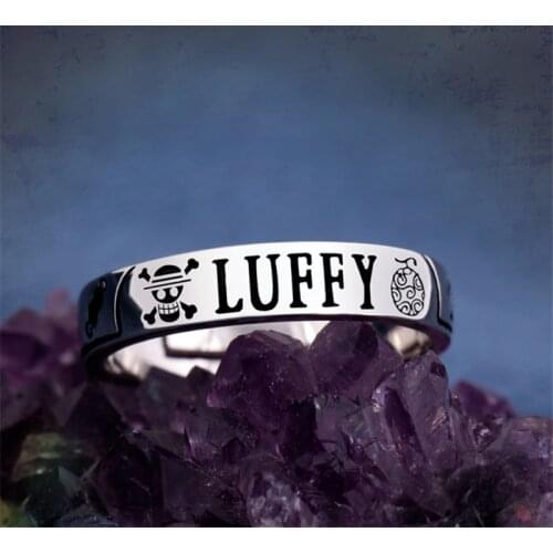 Japan Anime ONE PIECE Luffy Skull Printed 925 Silver Ring Cosplay Accessories Jewelry Decor Christmas Gifts 1pcs New