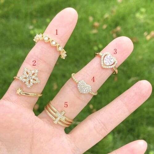 10Pcs Elegent Gold-color micro pave cz ring, star/heart/cross ring for For Women Girls