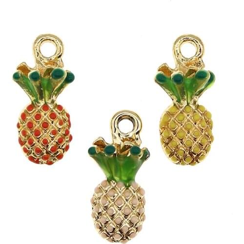 10pcs 9*18mm Enamel Pineapple Charms for Earrings Pendants Necklaces Making Cute Fruit Charms Handmade DIY Jewelry Accessories