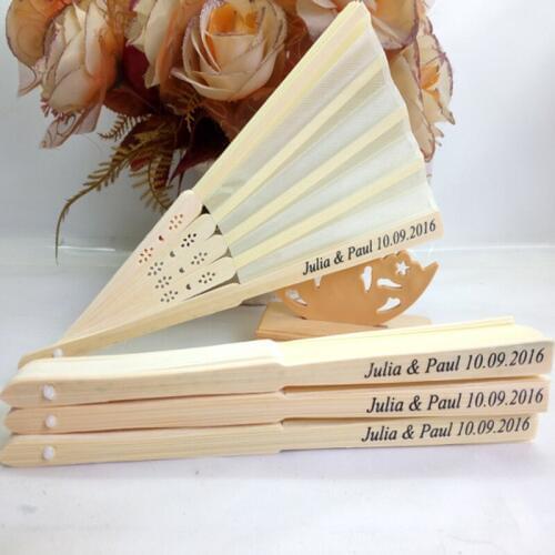 100pcs/lot Personalized Customized Silk Wedding-Gift Hand Fan with Organza Gift Bags