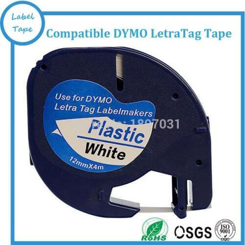 Free shipping 20 pcs/lot DYMO 91201 dymo LetraTAG 91201 white plastic label DYMO LT91201 label 12MM*4M BLACK ON WHITE LABEL TAPE