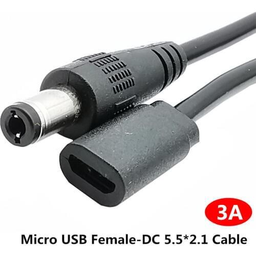3A Micro USB 2.0 Female to DC 5.5x2.1mm Male Power Jack To DC 5.5*2.1mm Power Connector Cable Adapter 5V 0.2M