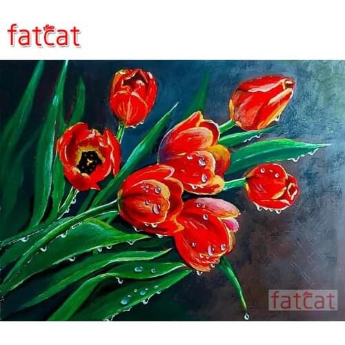 FATCAT diy 5d diamond painting cross stitch red tulip flower full square round diamond embroidery sale wall decoration AE3133