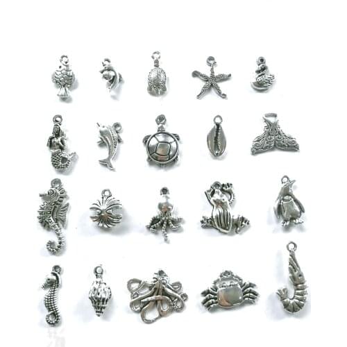 20 kinds of hot-selling sea animals mixed ancient silver bracelet necklace handmade jewelry making wholesale DIY accessories 2