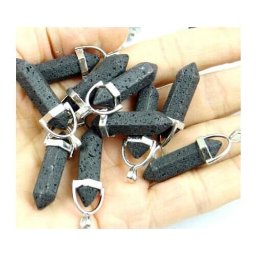 Natural stone Black Lava Beads Volcanic Rock Stone pillar charms chakra Gem charm Pendants for diy Jewelry making necklace 24PC