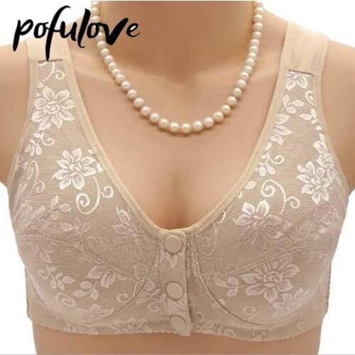 Middle-aged Elderly Push Bra Front Buckle Plus Size Underwear Wireless Thin Vest Mothers Bras Lingerie Seamless Brasieres Women