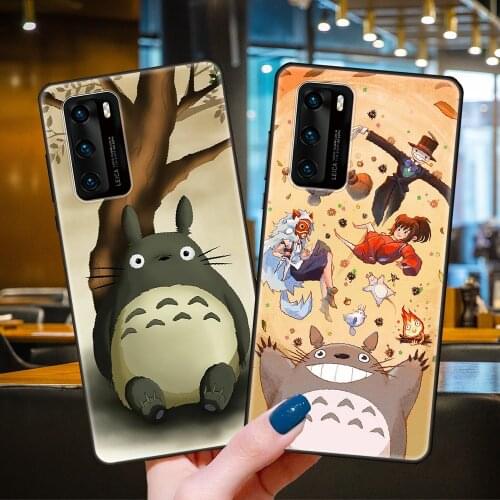 Phone Case For Huawei P40 P30 P10 P20 Lite P Smart Z 2019 Pro Black Cover Waterproof 3D Hoesjes Silicone Back Ghibli Totoro