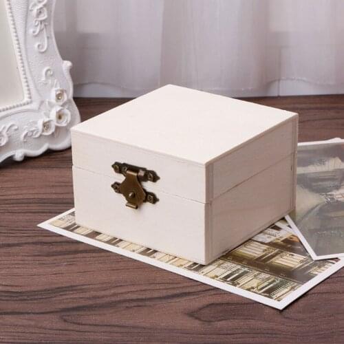 Y1UU Wooden Square Jewelry Storage Box Wood Base Crafts Case Art Decor Kids DIY Toys