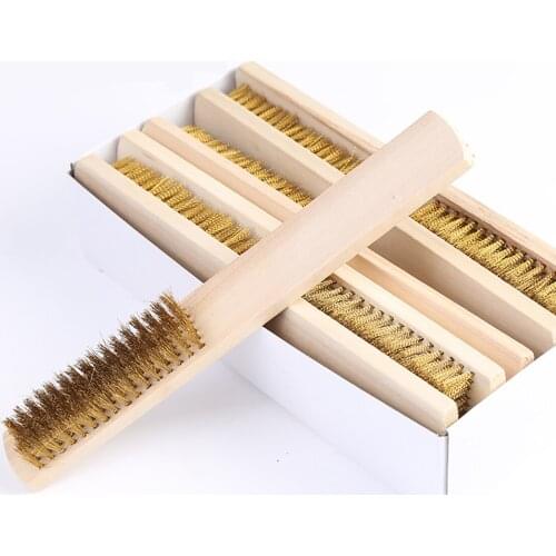 Wooden Handle Brass Wire Brush Industrial Devices Copper Brush Polishing Grinding Cleaning Descaling Hand Tool Accessories