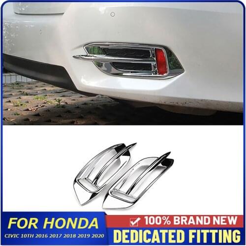 For Honda Civic 10Th Gen 2016 2017 2018 2019 2020 Rear Fog Light Cover Frame ABS Chrome Tail Fog Lamp Cover External Decoration