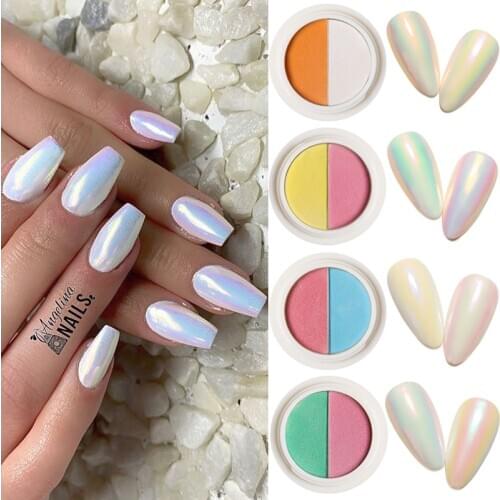 Dual-colors Auroras Nail Glitter Powder Pearl Shimmer Polish Chrome Dust Pigment Mirror Effect Nail Powder Decoration