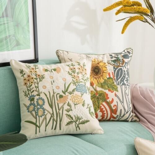 45x45cm elegant country style sunflower embroidered cushion cover pillowcase plant flower embroidery pillow cover