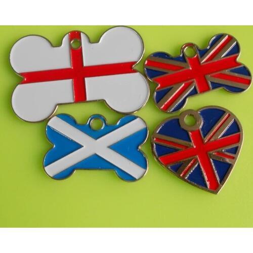 Country flag pet label british flag bone and heart dog label