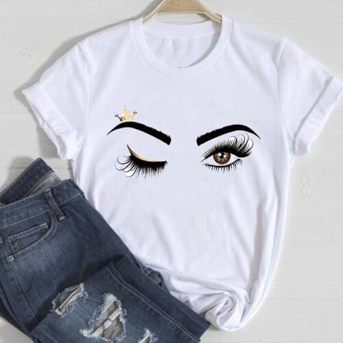 Women T-shirts Make Up Crown Fashion 90s Trend 2021 Spring Summer Oversized t-shirt Female Harajuku Casual Short Sleeves T-shirt