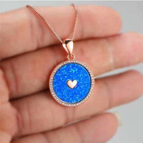 Dainty Crystal Heart Wedding Necklace Luxury Female Round Opal Pendant Necklace Rose Gold Silver Color Chain Necklaces For Women