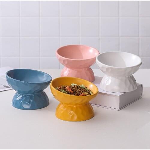 Ceramic Raised Cat Bowls, Tilted Elevated Food or Water Bowls , Stress Free, Backflow Prevention, Dishwasher and Microwave Safe