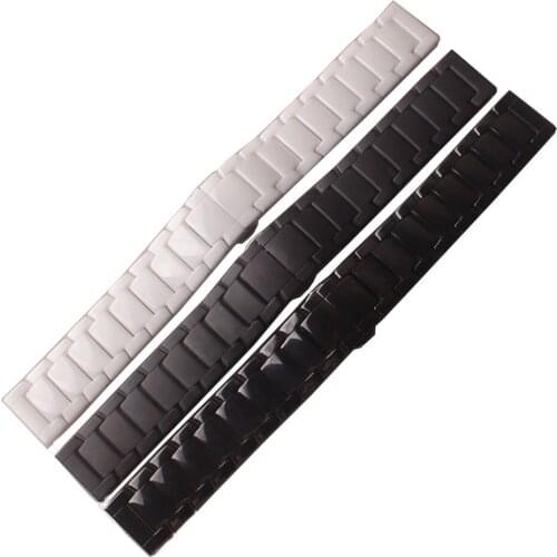 Ceramic Bracelet Watchband 22mm Watch Strap White Black Polish Watchbands Butterfly buckle band belt quick release pin not fade