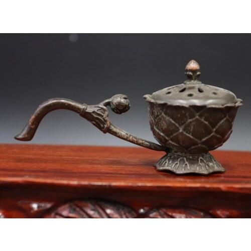 Chinese Buddhism tool red Copper Lotus Flower Incense Burners incensory mini small statue Decoration Gift