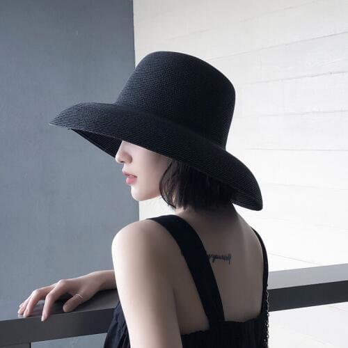 Summer Sun Straw Hat Women Sunshade Holiday Beach Hats Female Sun Protection Pure Color Retro Casual Cap Girl Visor Caps H232