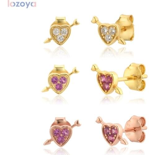 LOZOYA 925 Sterling Silver Heart Love Rock Punk Wedding Zircon Stud Earring Piercing Gift Valentiens Gift 2021 Tiny Pendiente
