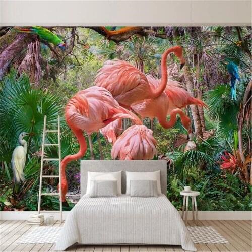 Milofi wall custom modern minimalist hand-painted tropical plants flamingo bedroom living room TV background wall paper mural