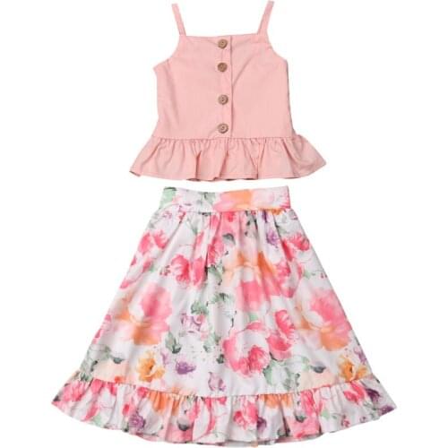 Cute Baby Girls Clothing Sets Sleeveless Ruffles Tops Floral Skirts Outfit Set 2Pcs Newborn Infant Baby Girls Clothes Set