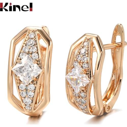 Kinel Fashion Geometry 585 Rose Gold Earrings for Women Micro-wax Inlay Natural Zircon Earrings Party Band Wedding Jewelry