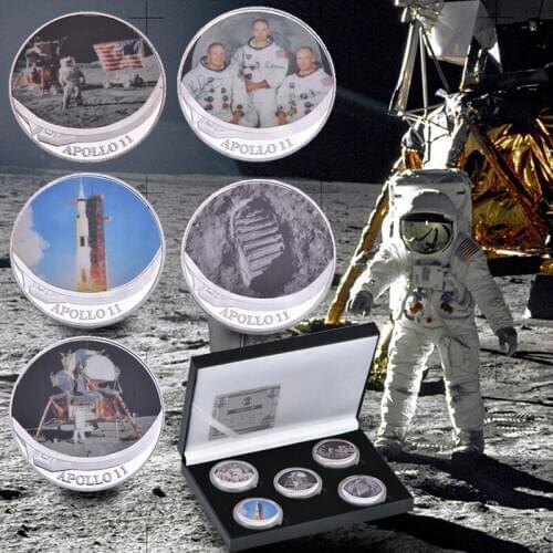 Apollo 11 50th Anniversary Coin First Human Landing Moon Commemorative Challenge Coin Collectible Coins Souvenir Medal Mens Gift