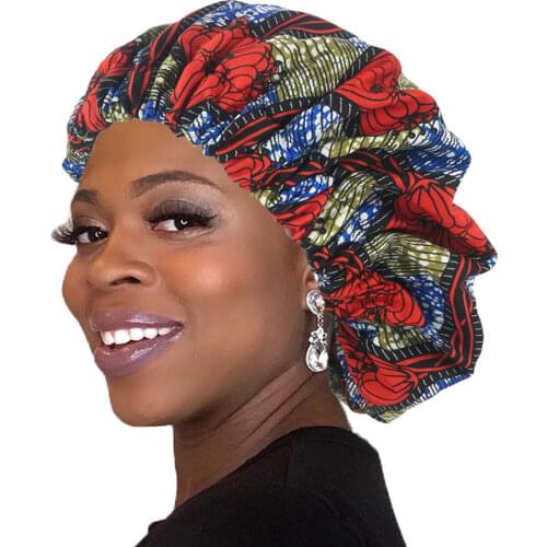 10 Pcs Women Extra Large Satin Lined Bonnets African Pattern Print Fabric Hair Loss Cap Ankara Hijabs Night Sleep Hat Turban