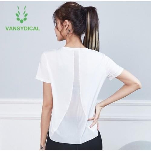 New Women Loose Gym Yoga Shirts Tops Summer Sports Running T-shirts Back Mesh Fitness Training Workout Short Sleeve Sportswear