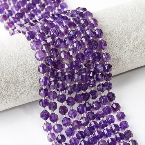 Factory wholesale 7*8 mm cylinder faceted loose natural gemstone beads feng shui quartz amethyst stone beads for bracelet making