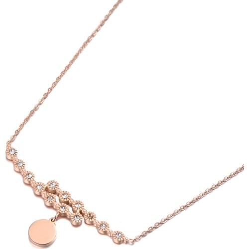 Fashion White CZ Crystal Flower Pendant Necklaces For Women Rose Gold Titanium Stainless Steel Choker Necklace N19146