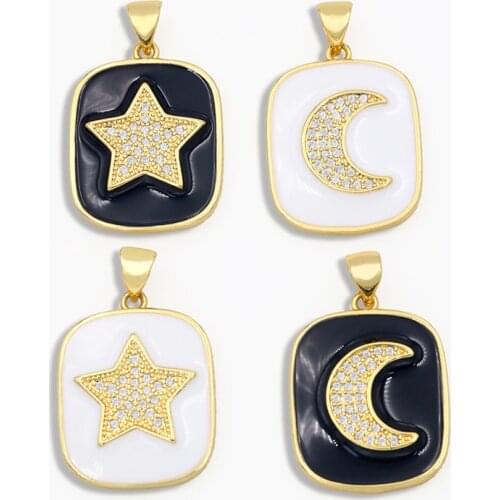 OCESRIO DIY Gold Enamel Brand Star Pendant For Women Multiple Colour Moon CZ Nacklace Pendant Jewelry Making Supplies pdta039