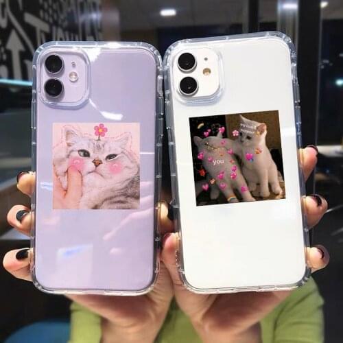 Cartoon Cat Clear Phone Case for IPhone 12 Mini 7 11 Pro X XS MAX XR SE20 6 8Plus Animal Soft Silicone Shockproof Cover Coque