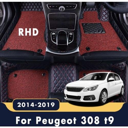 RHD Car Floor Mats Carpets For Peugeot 308 t9 2019 2018 2017 2016 2015 2014 Luxury Double Layer Wire Loop Auto Accessories Rugs
