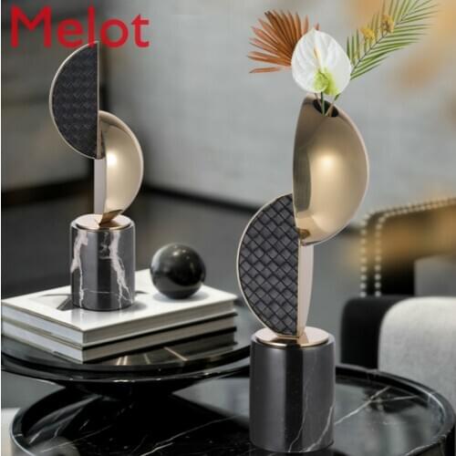 Luxury Modern Metal Vase Flower Soft Decoration Home Ornament Living Room High-End Art Decoration Ornaments Marble Vase