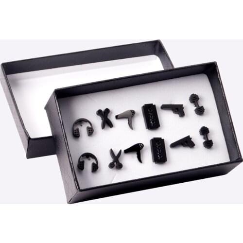 6Pair/Box Music Note/Scissors/Hair dryer Shape Black Earrings Set Women/Men Punk Ear Stud for Gift Jewelry Accessories Wholesale