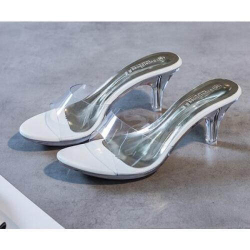 Korean Wedges Women Slippers Outdoor High Heeled 6.5CM Women Casual Shoes Mules PVC Transparent Shoes Open Toe Female Slippers