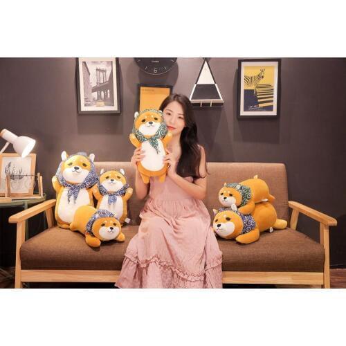 High quality 45/60 cm lying cute straw hat Shiba Inu plush doll plush cotton animal pad nap pillow creative Christmas gifts