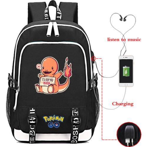 TAKARA TOMY Pokemon Luminous Backpack for Student Pikachu School Bag Leisure Outer Sports Bag Men Fashion USB Charging Backpack