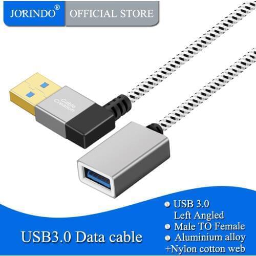 USB 3.0 Extension Cable, JORINDO Left Angle USB 3.0 Male to Male Extender Cord, 90 Degree USB 3.0 Adapter, Space Gray Aluminum
