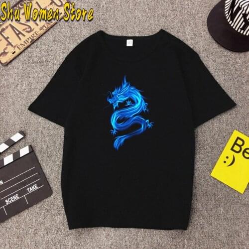 2021 Summer New China blue Dragon Punk Gothic Clothes Top Short Sleeve Hop Vintage Bar Harajuku Women T-shirt Tops Female Summer