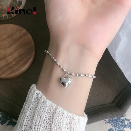 Kinel The Most Expensive Thing 100% 925 Sterling Silver Rice Grain Love Heart Bracelets Women Sterling Silver Jewelry 18CM