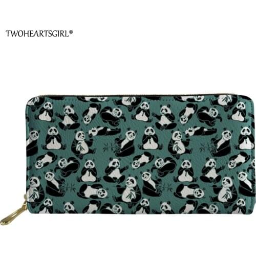 Twoheartsgirl Kawaii Women 3d Panda Wallets Long PU Leather Animal Wallet Female Zipper Clutch Coin Purse Ladies Wristlet