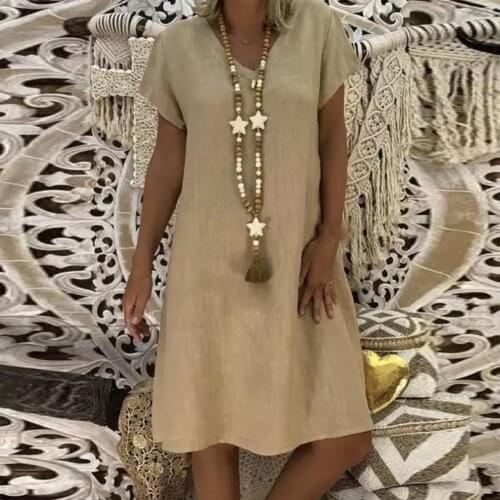 2021 Summer Simple V Neck Solid Color Women Dress Soft Short Sleeve Knee-Length Oversize Loose Dresses Streetwear Daily Leisure