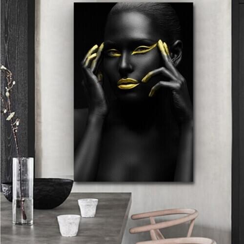 1 Piece Canvas Prints Painting Modern Black Woman Model Wall Art Poster And Prints Pictures Home Decoration For Living Room