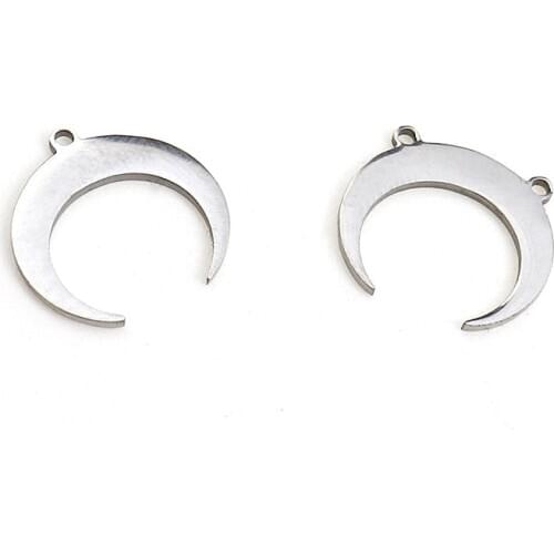 10pcs/lot 316L Stainless Steel Never Fade 2 Type Moon Shape Bracelet Charm Pendant for DIY Handmade Jewelry Accessories Supplier