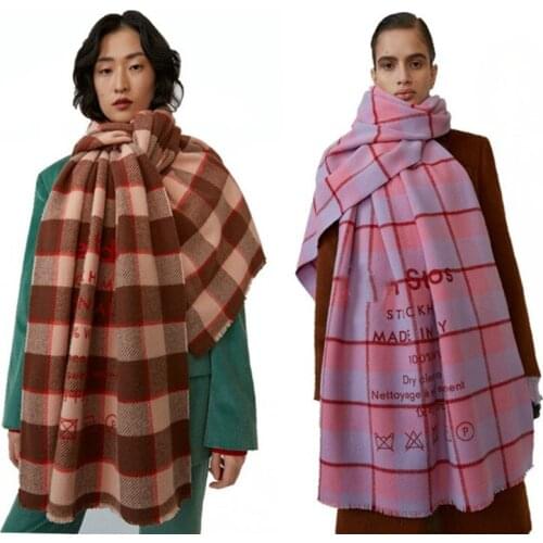 2018 New European and American AC Letter Scarf, Autumn and Winter New Color Plaid Imitation Cashmere Scarf, Warm Neck